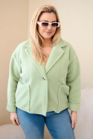 Moteriška Plus Size striukė su vilnoniu audiniu ir kišenėmis