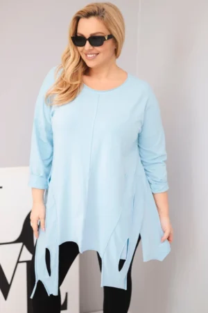 Damska medvilninė bluzonė Plus Size su asimetriniu dugnu ir išpjovomis