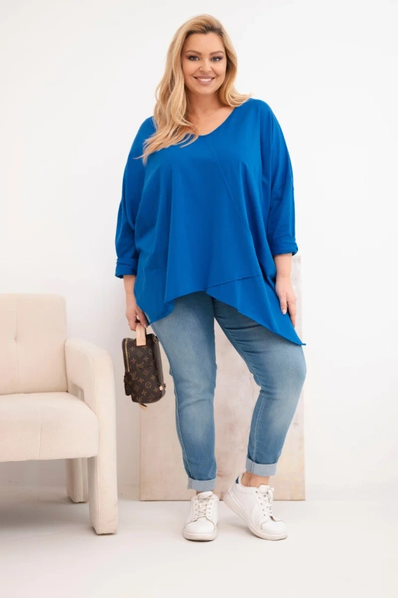 38099_1 Moteriška medvilninė bluzka Plus Size su asimetriniu apačiu ir V formos iškirpte chabrowa - Image 2