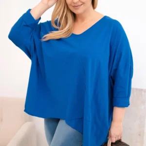 Moteriška medvilninė bluzka Plus Size su asimetriniu apačiu ir V formos iškirpte chabrowa