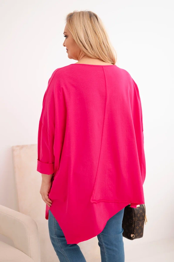 38100_2 Moteriška medvilninė bluzonė Plus Size su asimetrišku apačiu ir V formos iškirpte - Image 3