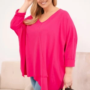 Moteriška medvilninė bluzonė Plus Size su asimetrišku apačiu ir V formos iškirpte