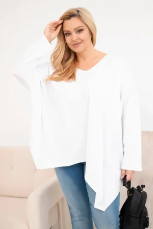 Moteriška medvilninė bluzonė Plus Size su asimetriniu apačiu ir V formos iškirpte