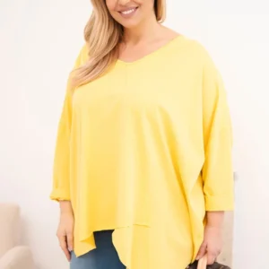 Moteriška medvilninė bluzka Plus Size su asimetriniu apačiu ir V formos iškirpte