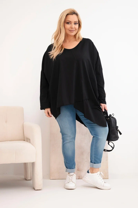 38107_1 Moteriška medvilninė bluzonė Plus Size su asimetrišku apačiu ir V formos iškirpte - Image 2