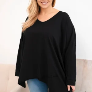 Moteriška medvilninė bluzonė Plus Size su asimetrišku apačiu ir V formos iškirpte