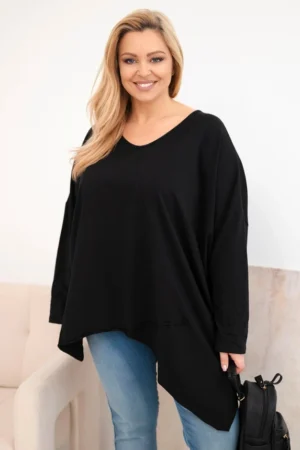 Moteriška medvilninė bluzonė Plus Size su asimetrišku apačiu ir V formos iškirpte