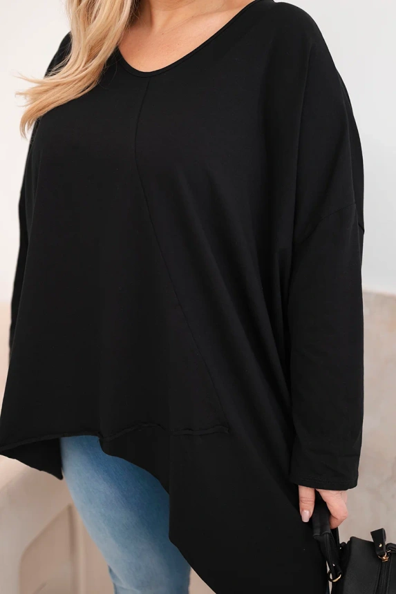 38107_4 Moteriška medvilninė bluzonė Plus Size su asimetrišku apačiu ir V formos iškirpte - Image 4