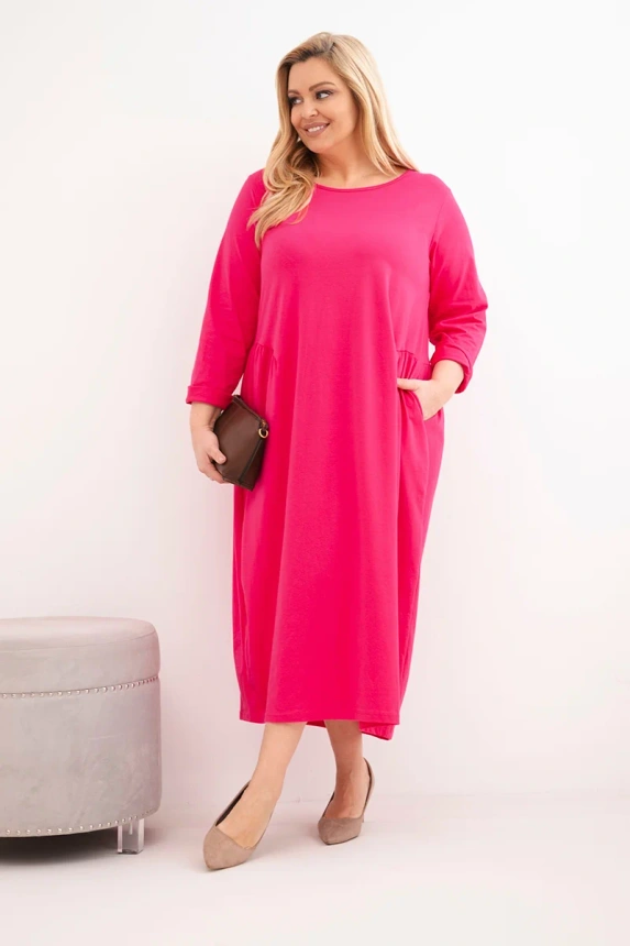 38126_1 Moteriška plius dydžio medvilninė suknelė su ilgomis rankovėmis ir raukšlėmis liemenyje - Image 2