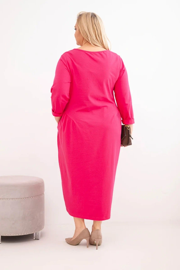 38126_2 Moteriška plius dydžio medvilninė suknelė su ilgomis rankovėmis ir raukšlėmis liemenyje - Image 3