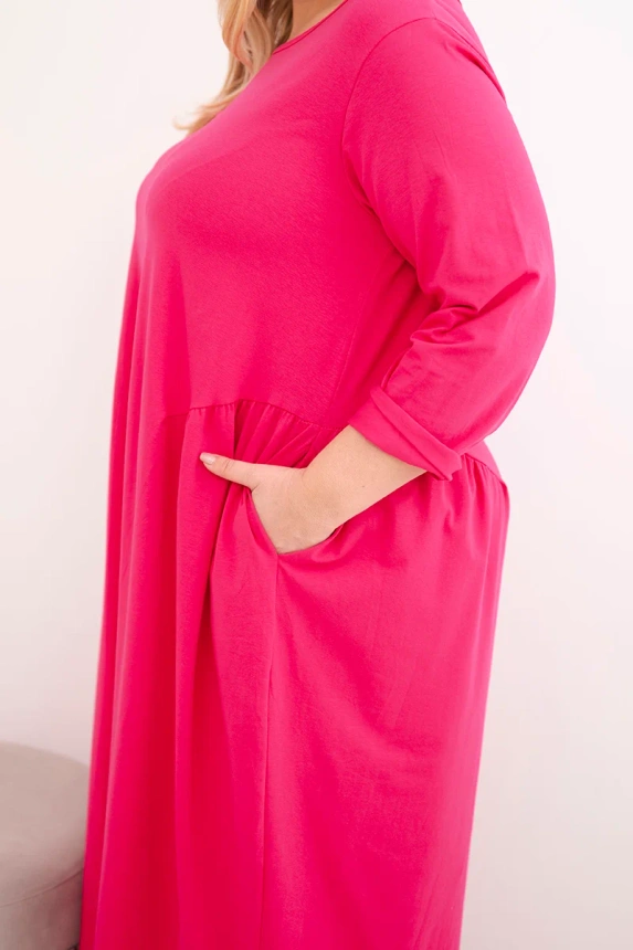 38126_4 Moteriška plius dydžio medvilninė suknelė su ilgomis rankovėmis ir raukšlėmis liemenyje - Image 4