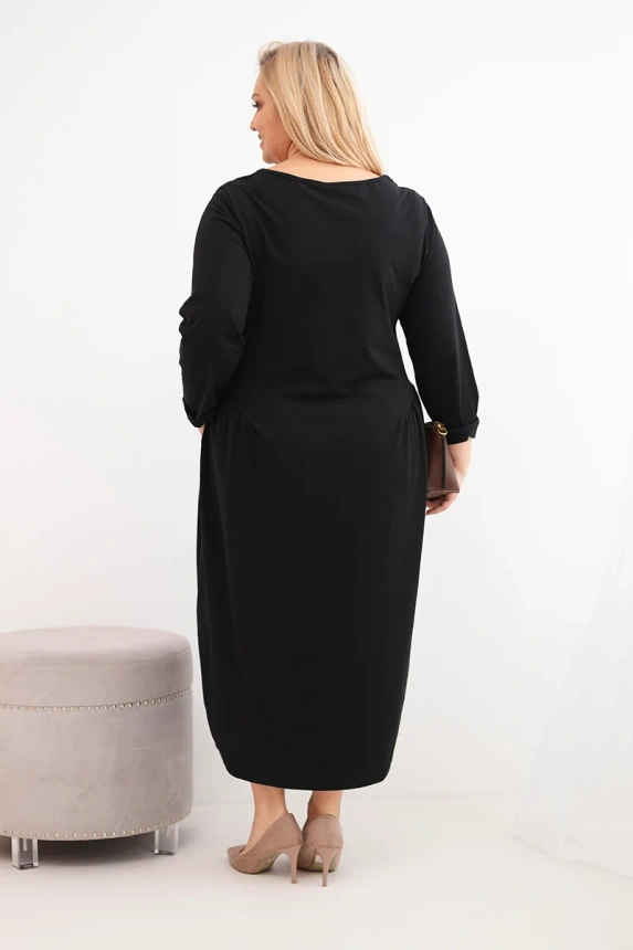 38127_1 Moteriška Plus Size medvilninė suknelė su ilgomis rankovėmis ir raukšlėmis liemenyje - Image 4