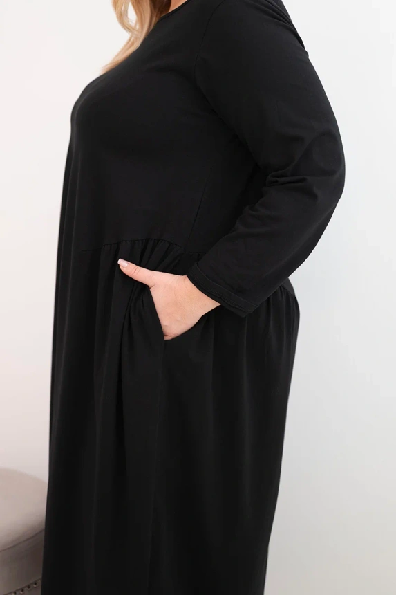 38127_2 Moteriška Plus Size medvilninė suknelė su ilgomis rankovėmis ir raukšlėmis liemenyje - Image 3