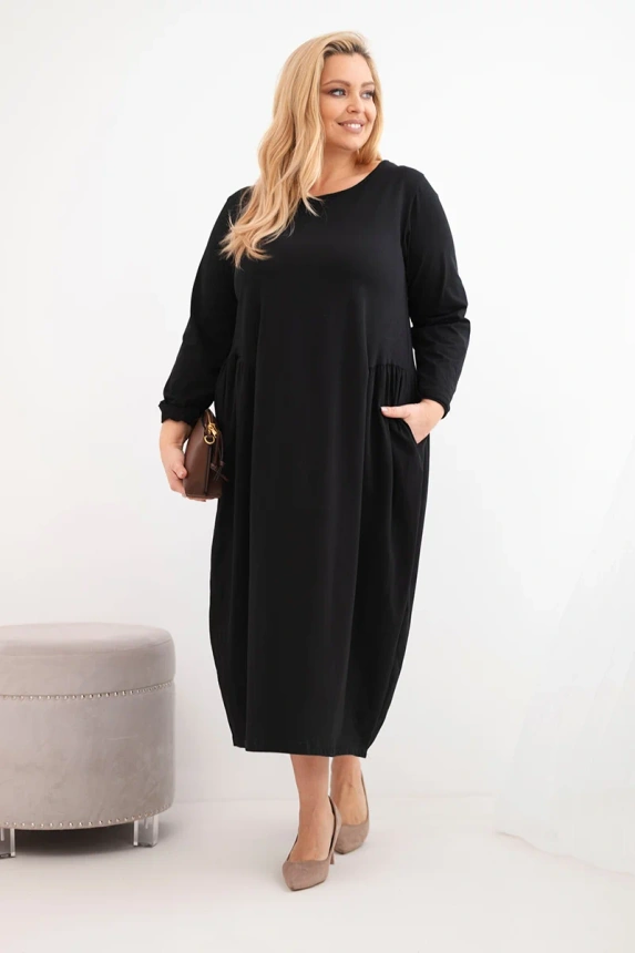 38127_3 Moteriška Plus Size medvilninė suknelė su ilgomis rankovėmis ir raukšlėmis liemenyje - Image 2