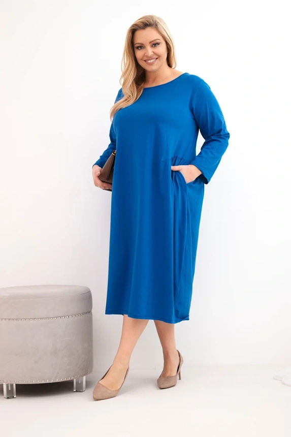 38128_1 Moteriška suknelė Plus Size medvilninė su ilgomis rankovėmis ir raukšlėmis liemenyje chabrova - Image 2