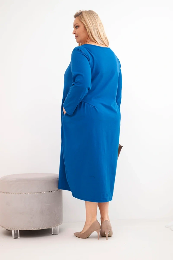 38128_2 Moteriška suknelė Plus Size medvilninė su ilgomis rankovėmis ir raukšlėmis liemenyje chabrova - Image 3