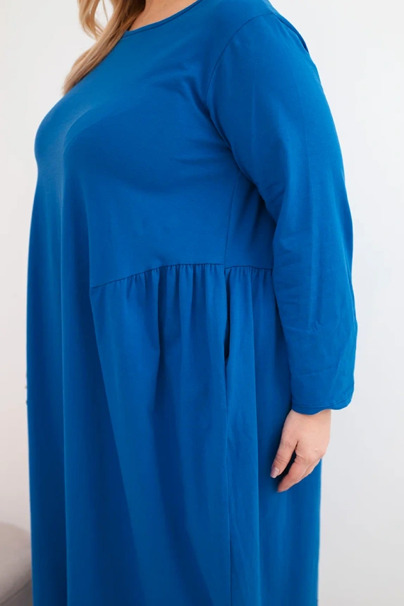 38128_4 Moteriška suknelė Plus Size medvilninė su ilgomis rankovėmis ir raukšlėmis liemenyje chabrova - Image 4