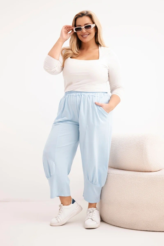 38131_1 Moteriškos Plus Size kelnės su žemu žingsniu ir gumyte juosmenyje - Image 2