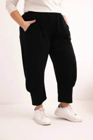 Moteriški Plus Size kelnės su žemu liemeniu ir gumyte juosmenyje
