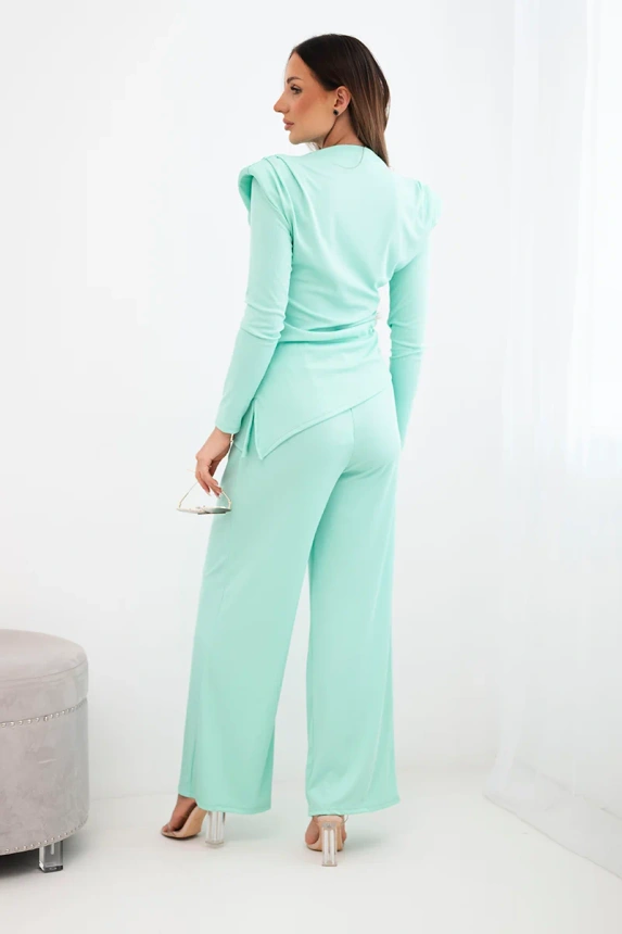 38146_2 Moteriškas iš medvilnės su palaidine ir plačiomis kelnėmis - Image 3