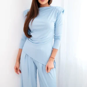 Moteriškas medvilninis su palaidine ir plačiomis kelnėmis