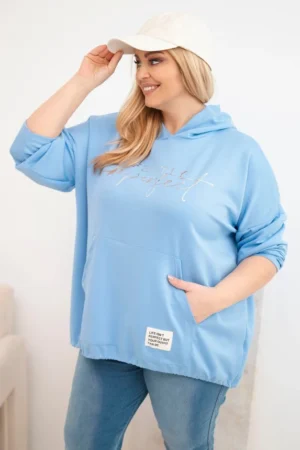 Moteriška Plus Size džemperis su gaubtu ir spauda