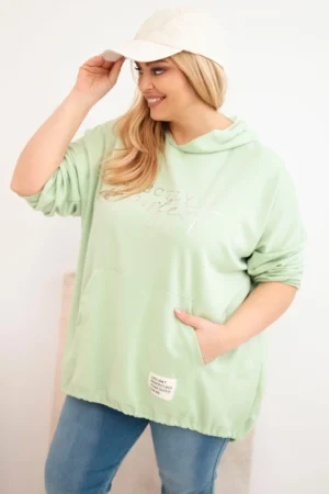Moteriška Plus Size džemperis su gobtuvu ir spauda