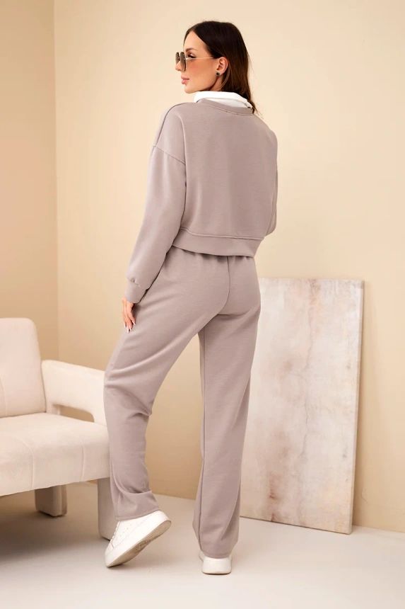 38246_2 Moteriška su džemperiu su apykakle ir tiesiomis kelnėmis fango - Image 4