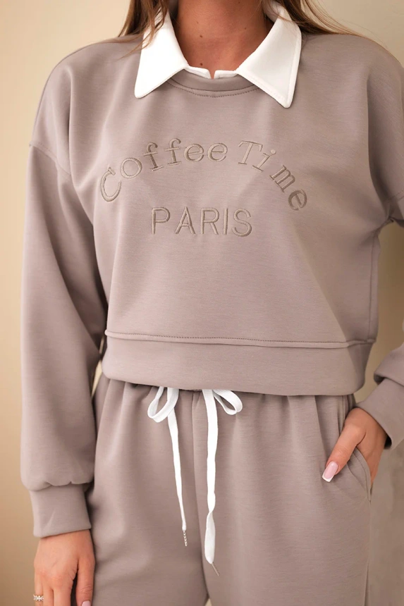 38246_4 Moteriška su džemperiu su apykakle ir tiesiomis kelnėmis fango - Image 2