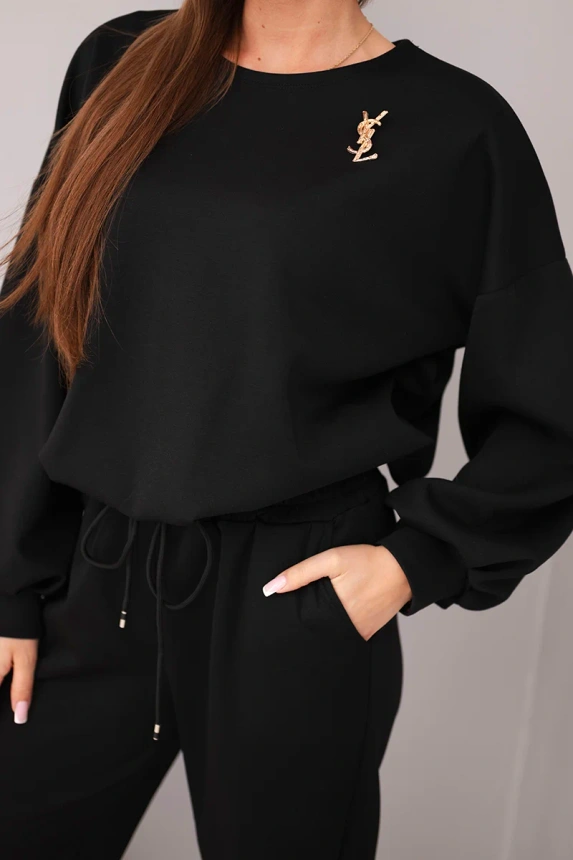 38256_3 Moteriškas sviestukas, džemperis su segtuku ir tiesiomis kelnėmis - Image 2