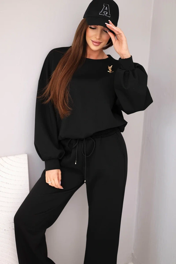 38256_4 Moteriškas sviestukas, džemperis su segtuku ir tiesiomis kelnėmis