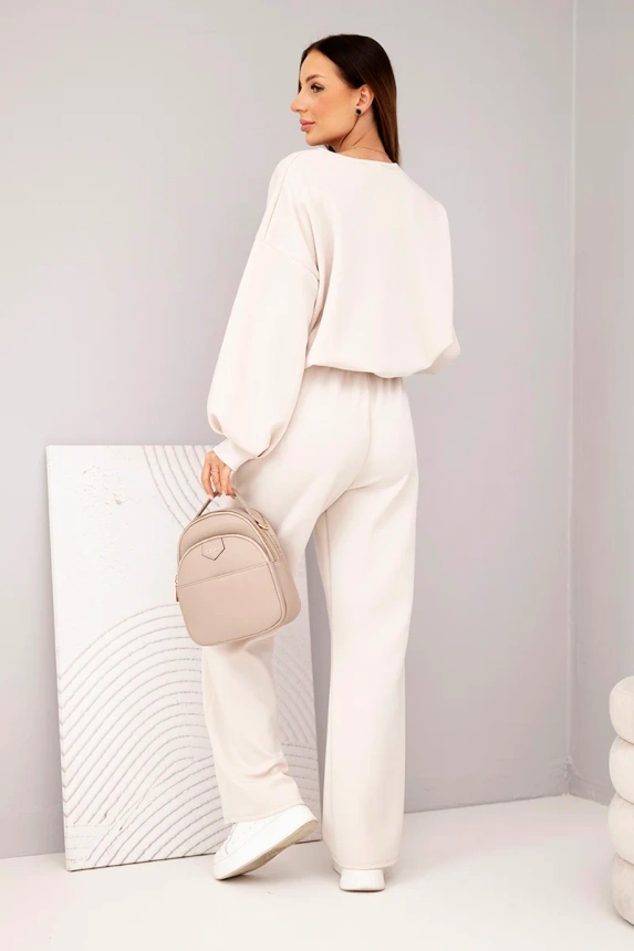 38260_2 Moteriškas su sviestu, džemperis su segtuku ir tiesiomis kelnėmis bežinis - Image 4