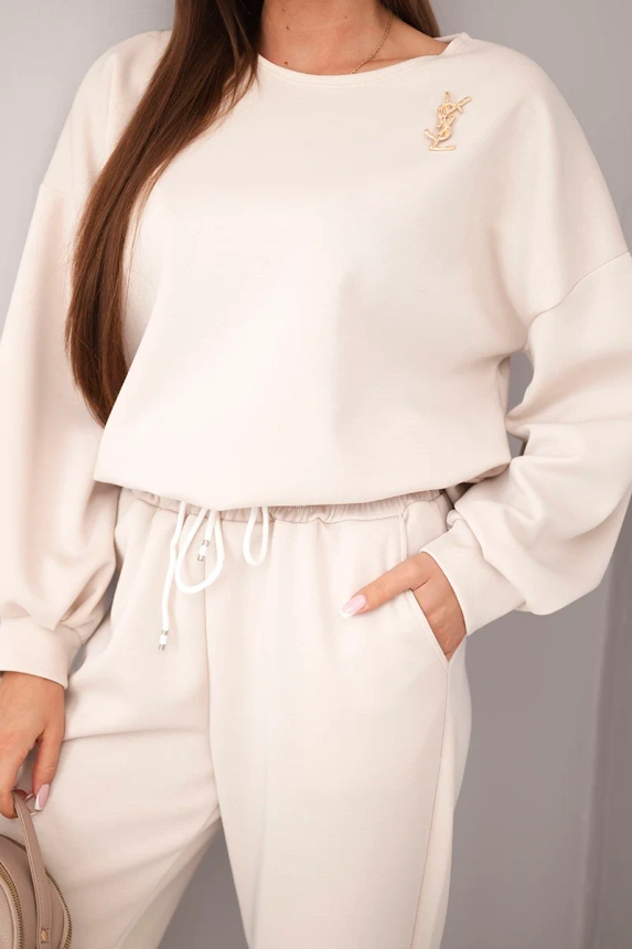 38260_4 Moteriškas su sviestu, džemperis su segtuku ir tiesiomis kelnėmis bežinis - Image 2