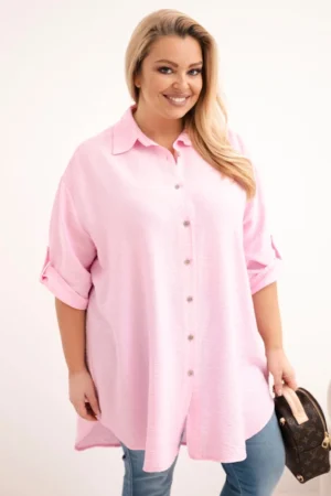 Moteriška Plus Size marškiniai iš viskozės su ilgesne nugara saldžiai