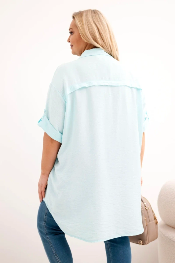 38275_2 Moteriška Plus Size šilkinė marškiniai su ilgesniu nugara šviesiai - Image 3