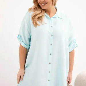 Moteriška Plus Size šilkinė marškiniai su ilgesniu nugara šviesiai