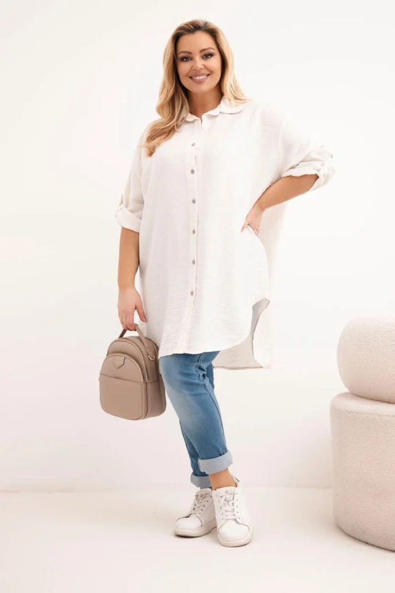 38276_1 Moteriška Plus Size šilkinė palaidinė su ilgesne nugara bežinė - Image 2