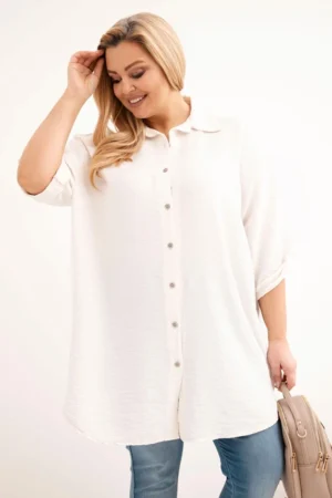 Moteriška Plus Size šilkinė palaidinė su ilgesne nugara bežinė