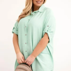 Moteriška Plus Size šilkinė palaidinė su ilgesniu nugara šviesiai