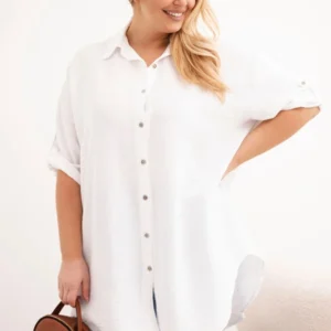 Moteriška Plus Size šilkinė palaidinė su ilgesne nugarėle