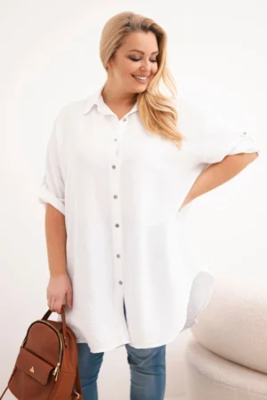 Moteriška Plus Size šilkinė palaidinė su ilgesne nugarėle