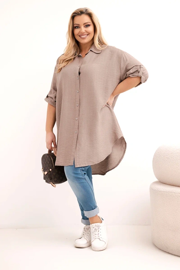 38280_1 Moteriška Plus Size marškiniai iš viskozės su ilgesne nugara fango - Image 2