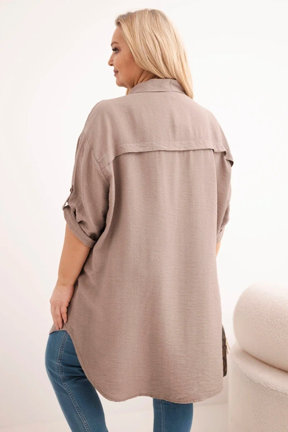 38280_2 Moteriška Plus Size marškiniai iš viskozės su ilgesne nugara fango - Image 3