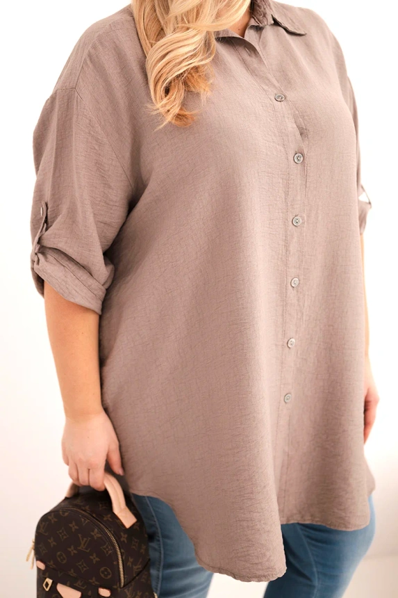 38280_3 Moteriška Plus Size marškiniai iš viskozės su ilgesne nugara fango - Image 4