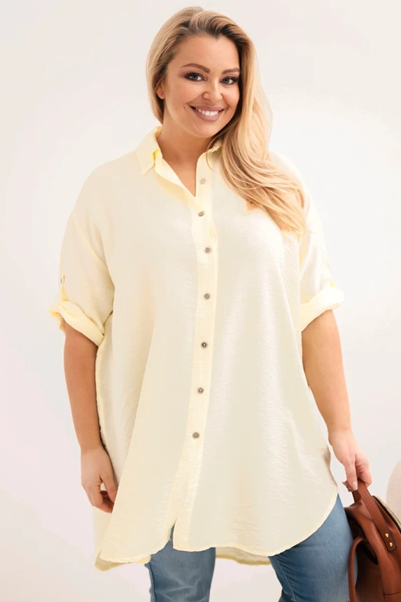 38281_3 Moteriška Plus Size viskozės marškiniai su ilgesne nugara