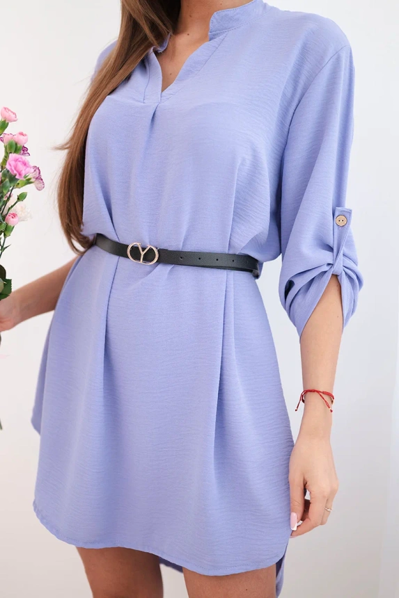 38299_4 Suknelė su ilgesne nugarėle ir diržu šviesiai - Image 4