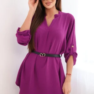 Suknelė su ilgesniu nugara ir diržu tamsiai