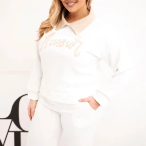 Moteriškas su plačiomis kelnių kojomis ir apykakle Plus Size