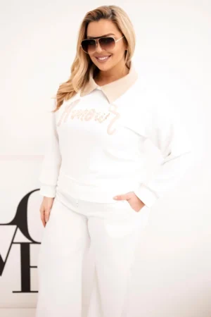 Moteriškas su plačiomis kelnių kojomis ir apykakle Plus Size