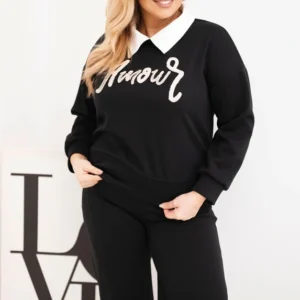 Moteriška sviestukas Plus Size su plačiomis kelnių kojomis ir apykakle